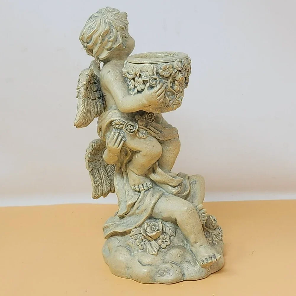 Vintage Cherubs‎ Holding Vase Figurine Decor Resin Angel Candleholder